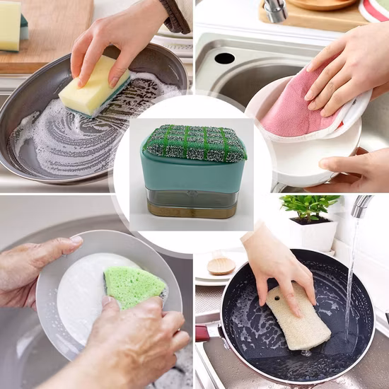 ソープディスペンサー、キッチン用食器用ソープディスペンサー、スポンジホルダーシンク皿洗い用ソープディスペンサー